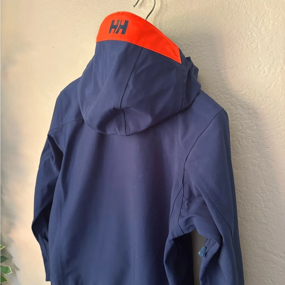 Helly Hansen Dark Blue and Orange Free Ride Team Ski Jacket Hooded Size 14